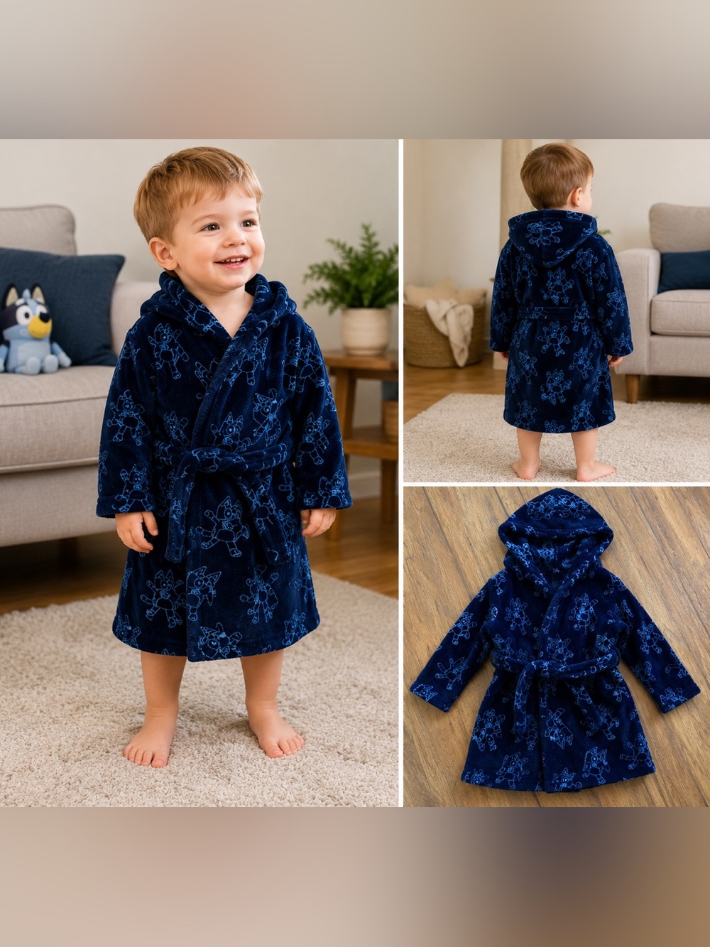 Cozy Plush Hooded Kids Robe in Deep Navy